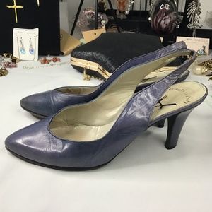 YSL vintage leather sling back blue grey 6.5
